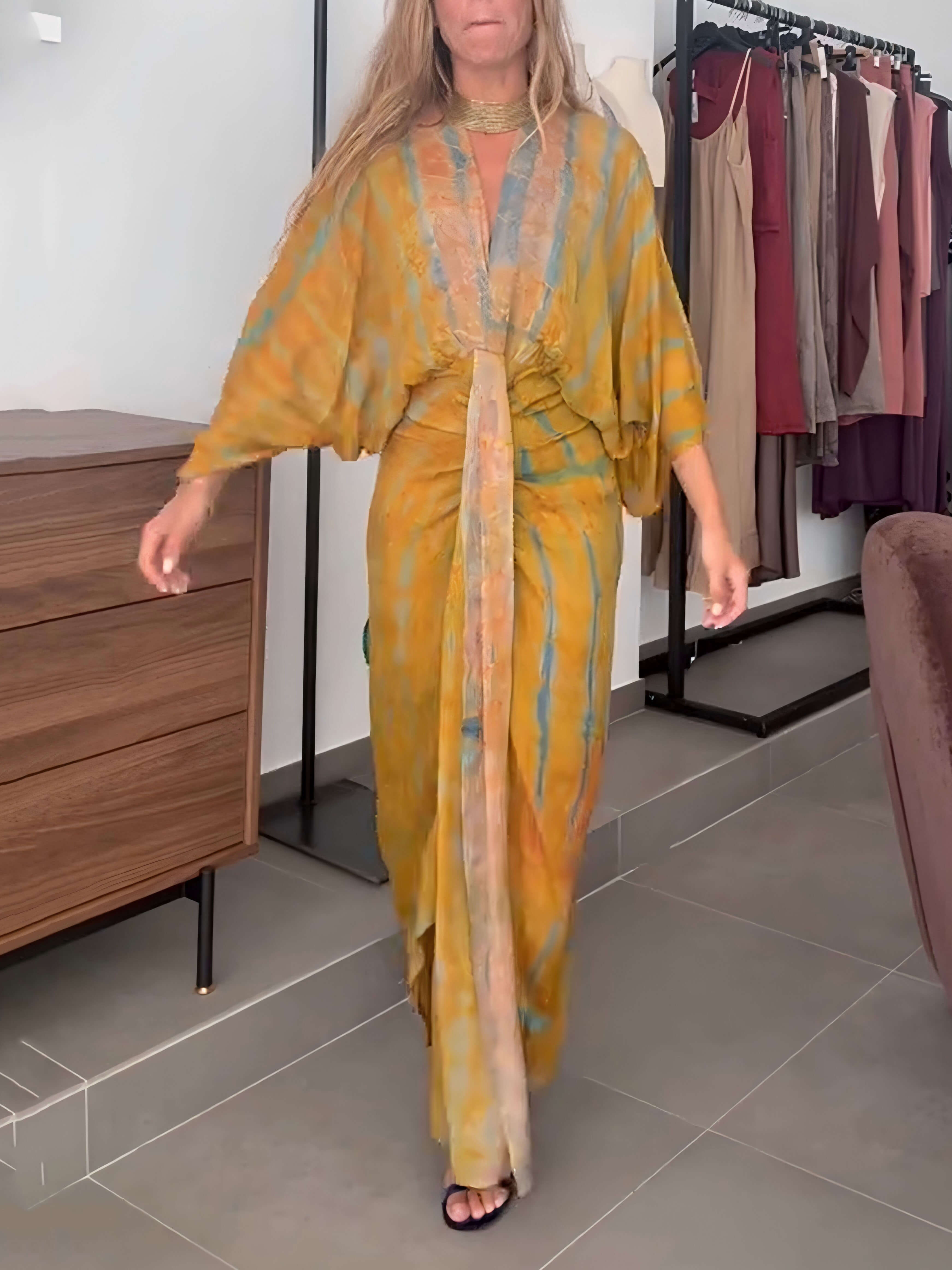 Vestido floral largo estilo Kimono