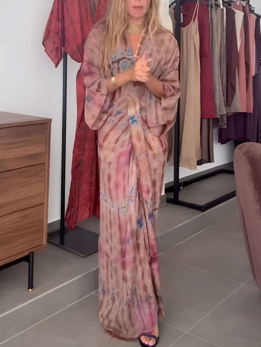 Vestido floral largo estilo Kimono