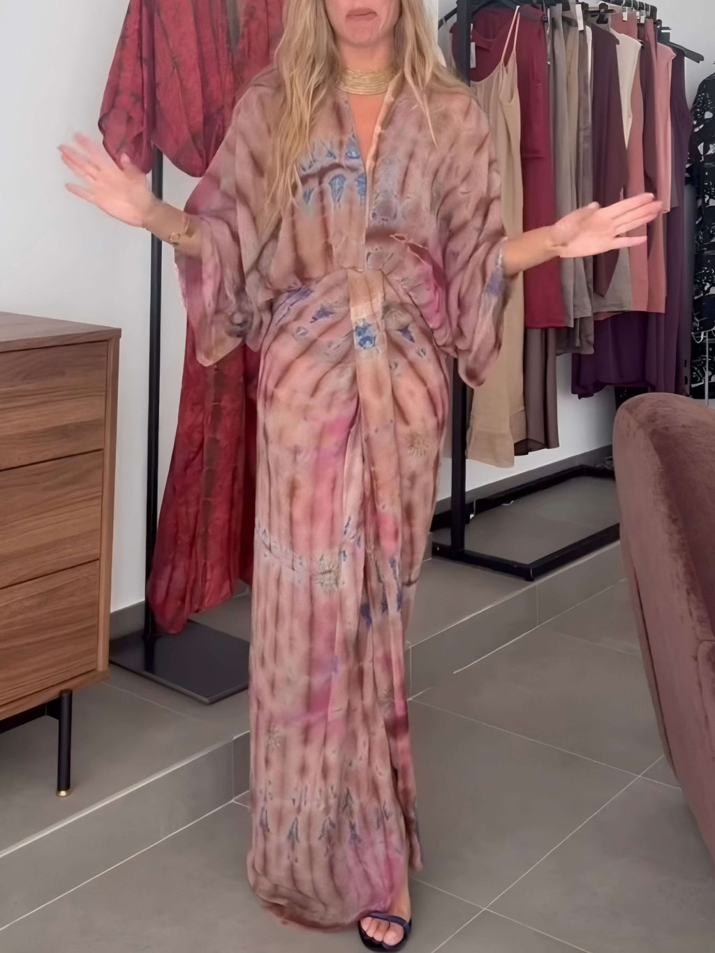 Vestido floral largo estilo Kimono