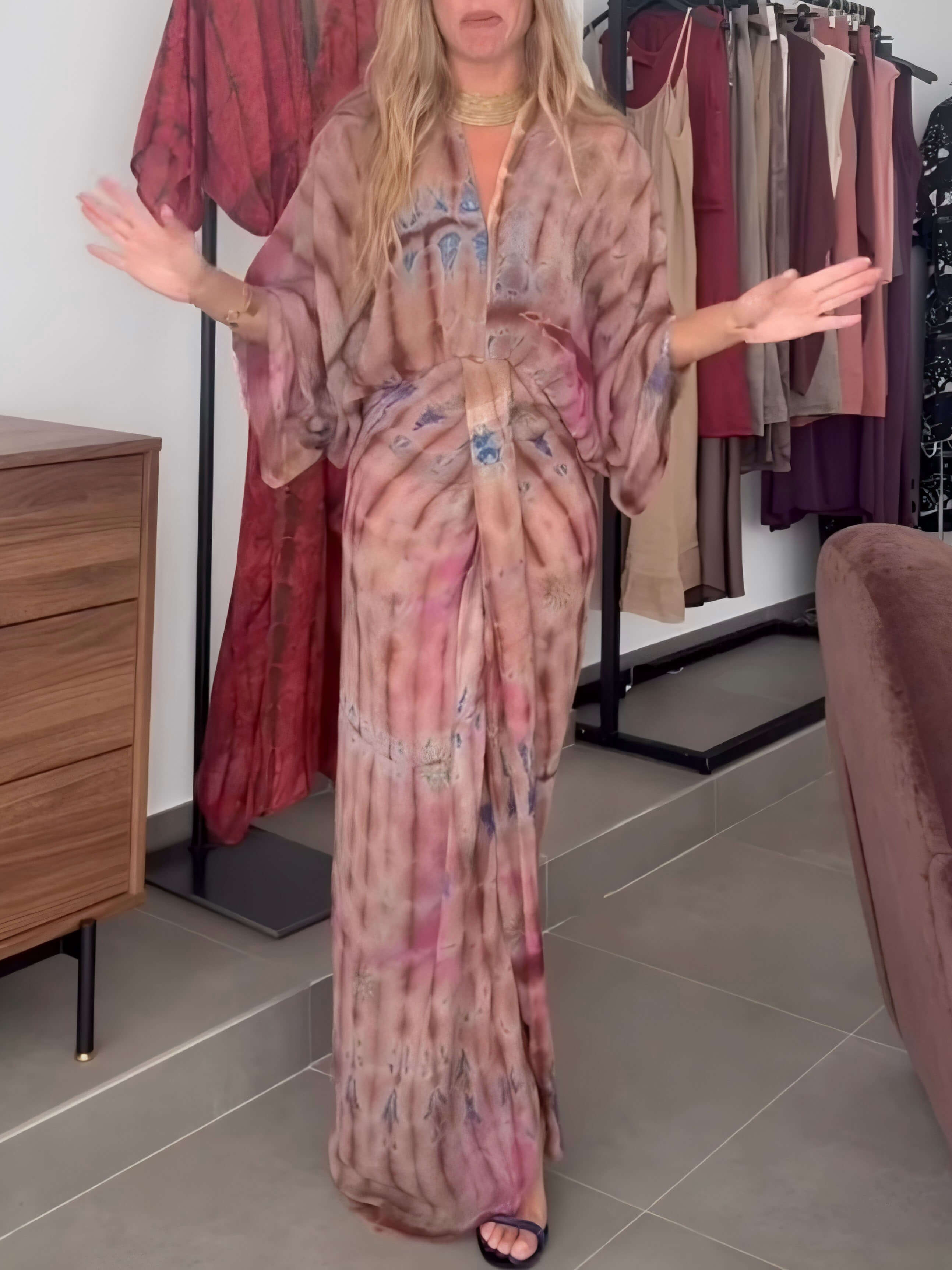 Vestido floral largo estilo Kimono