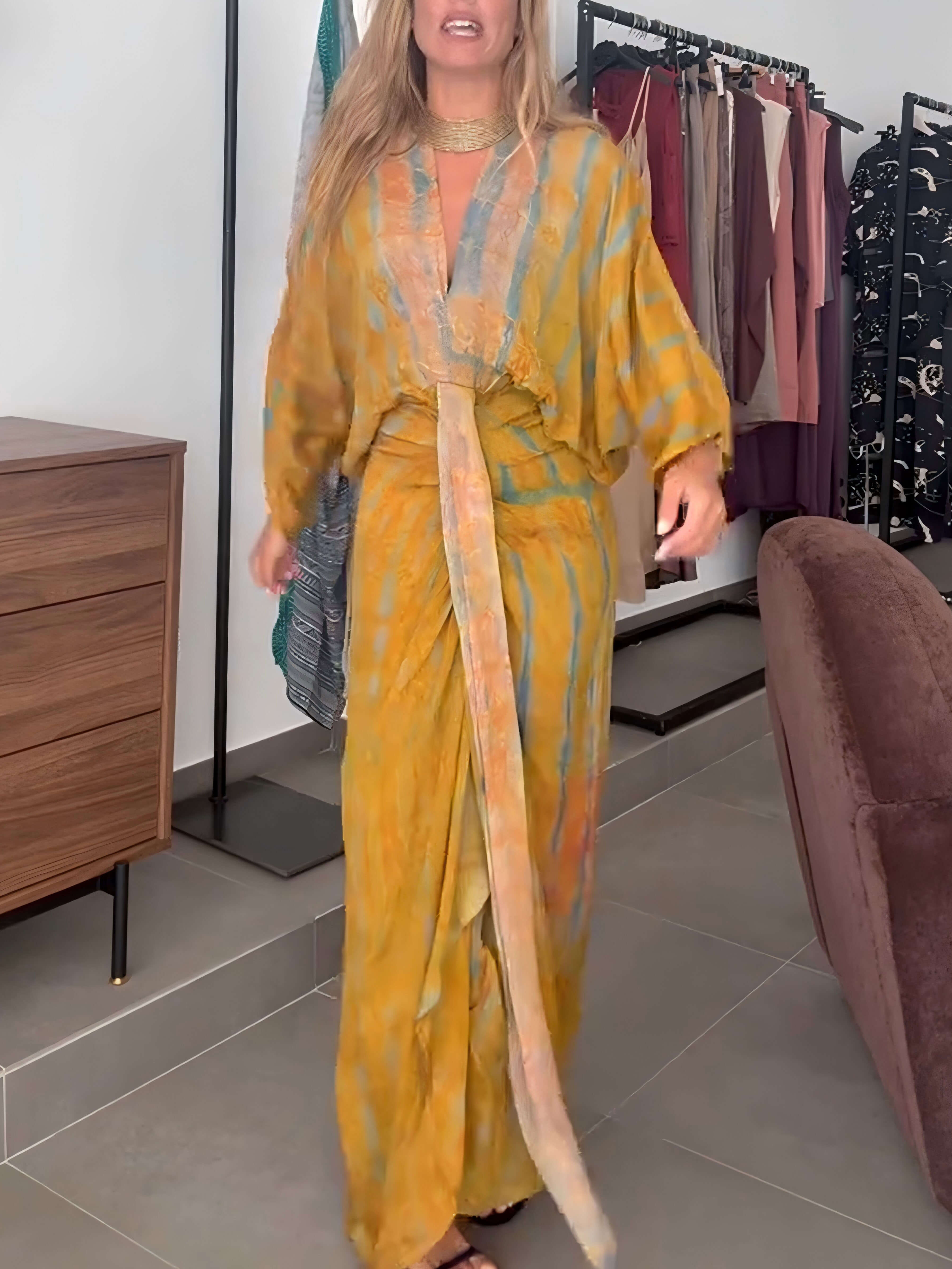 Vestido floral largo estilo Kimono