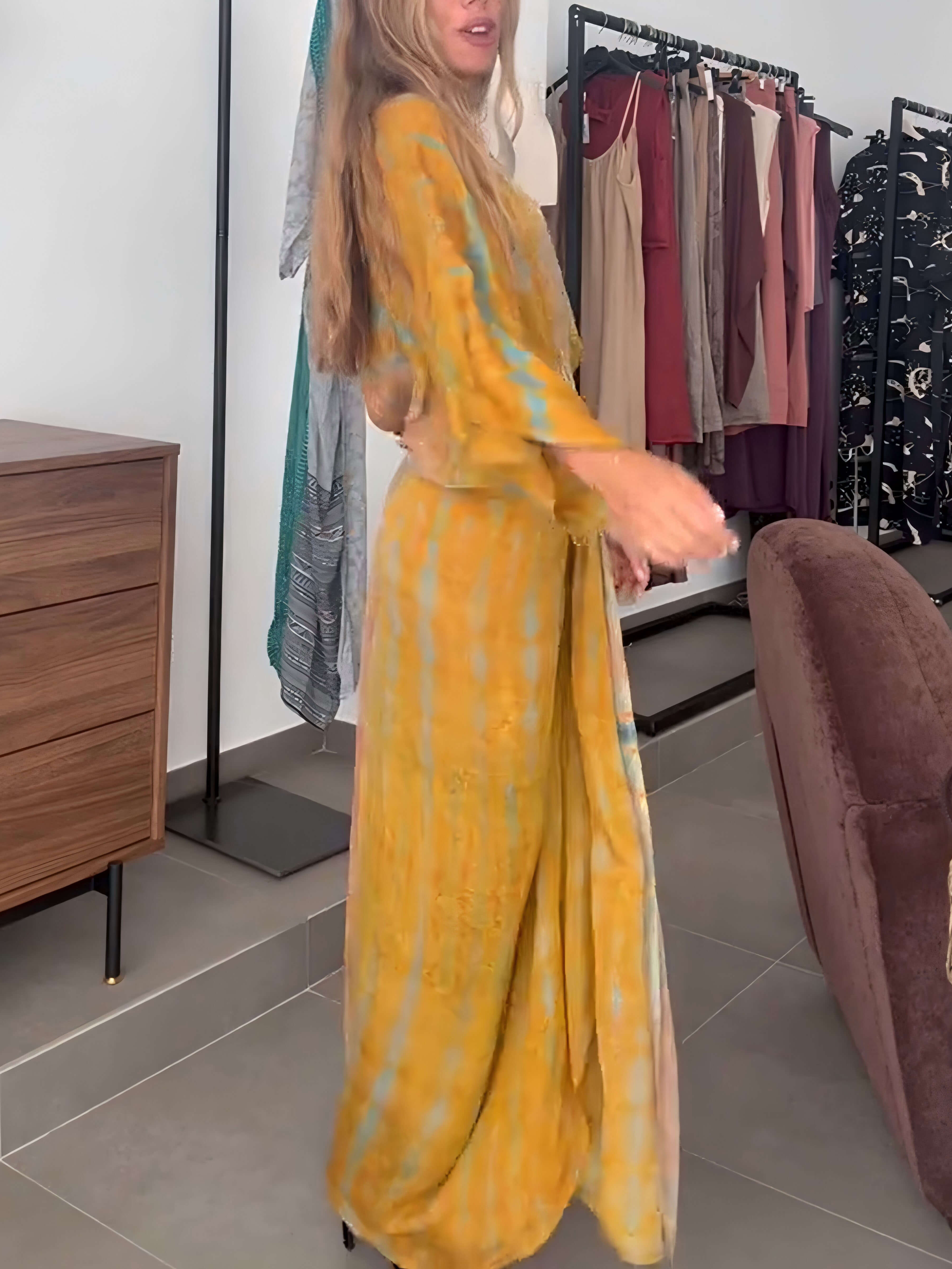 Vestido floral largo estilo Kimono