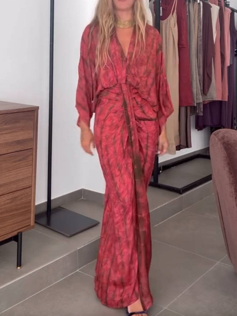 Vestido floral largo estilo Kimono