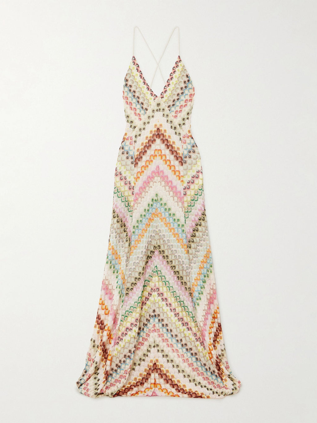 Vestido Maxi de Punto Multicolor con Estampado Espiga y Espalda Abierta