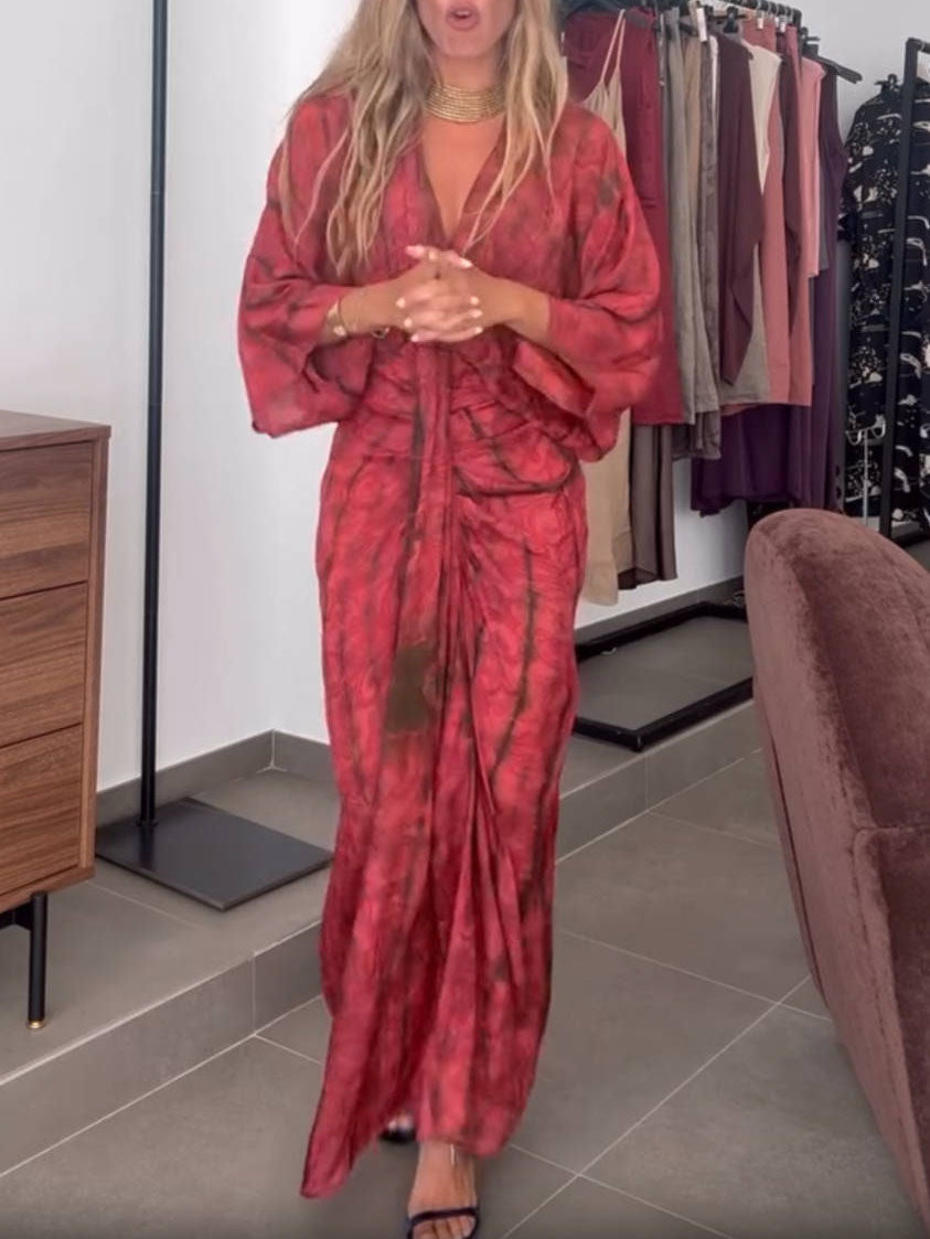 Vestido floral largo estilo Kimono