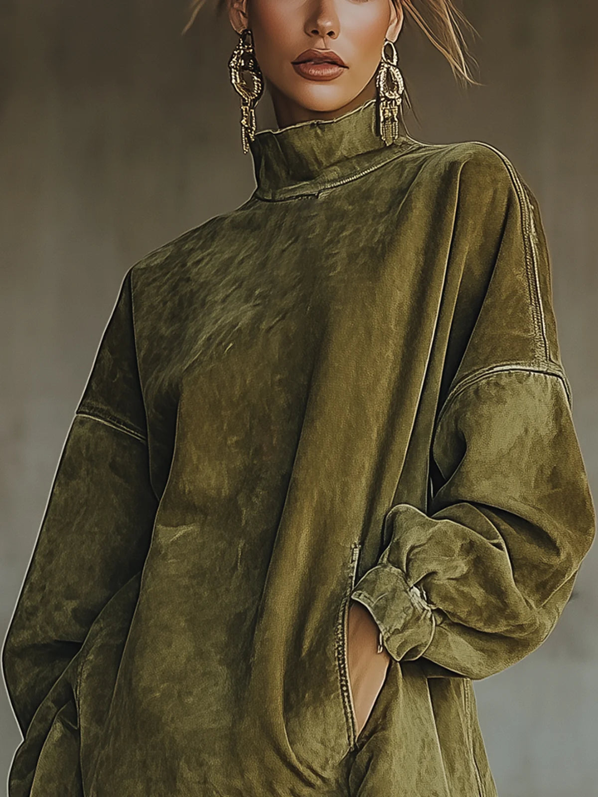 Vestido de cuello alto con flecos