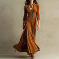 Vestido Largo con Botones y Pliegues