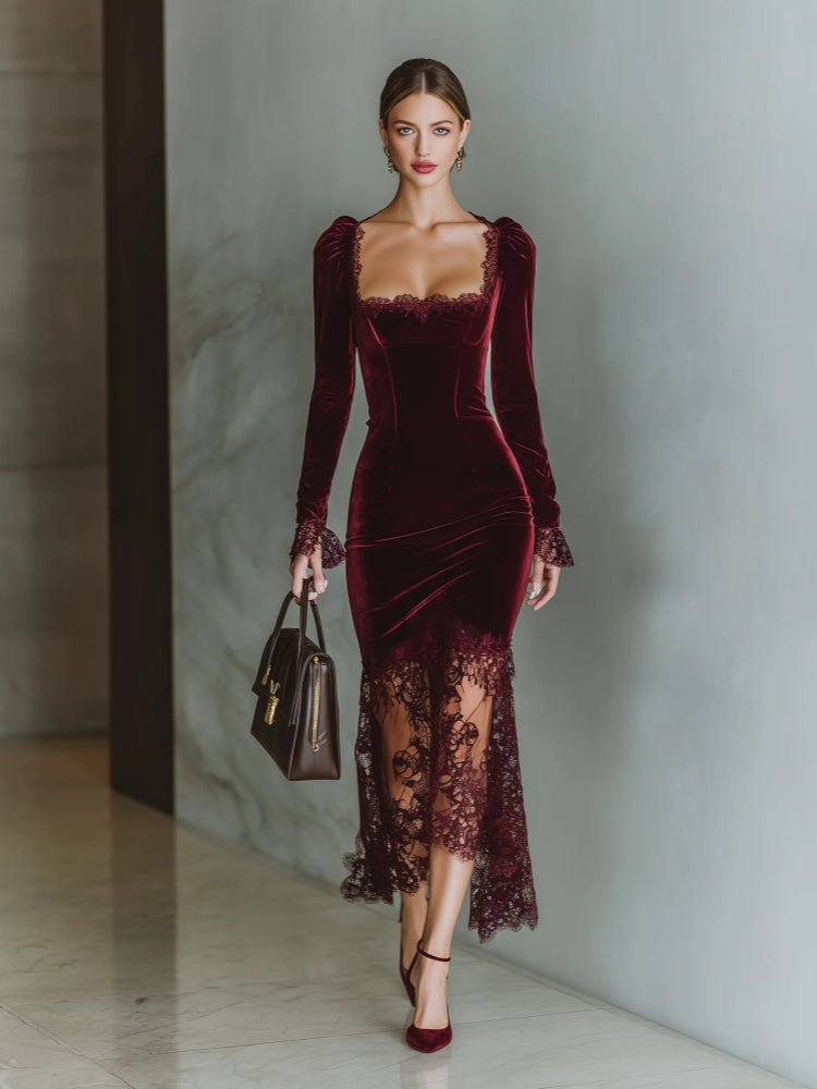 Vestido largo de encaje Velvet Sweetheart