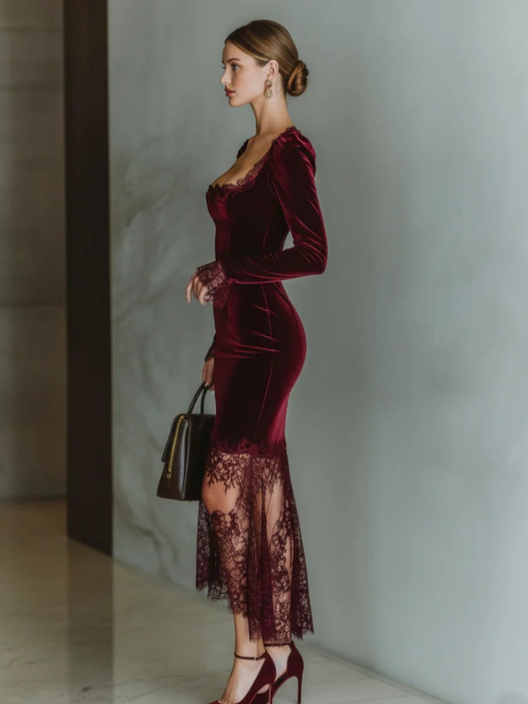 Vestido largo de encaje Velvet Sweetheart