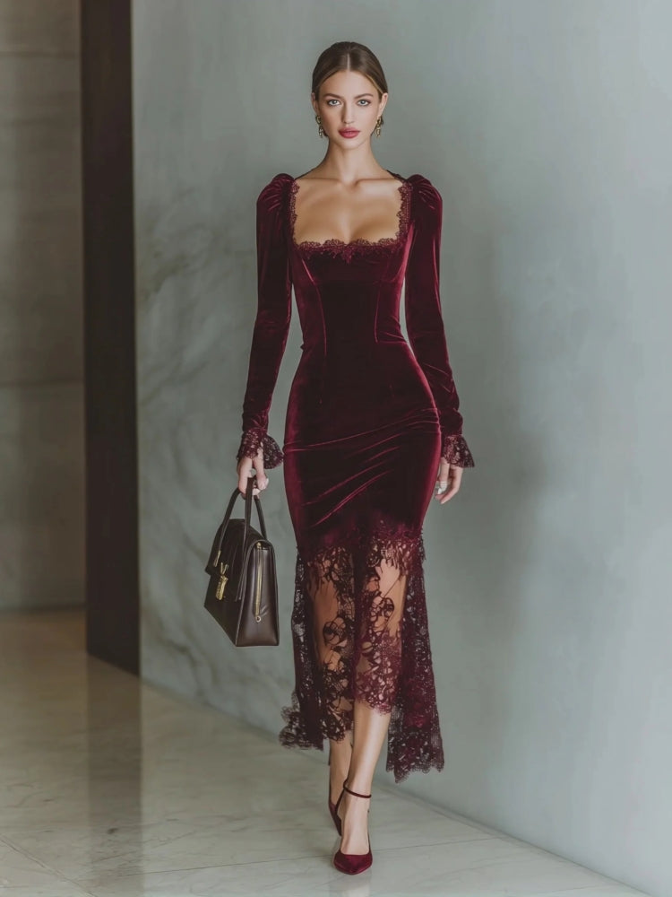 Vestido largo de encaje Velvet Sweetheart