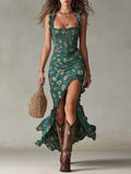Lora | Vestido maxi boho retro con mangas fluidas y abertura lateral